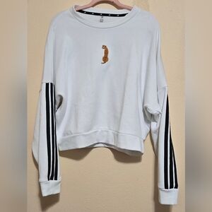 Adidas White Sweatshirt with Black Stripes and Leopard Detail